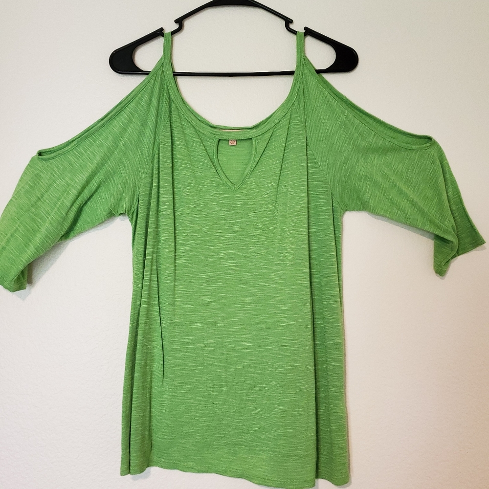 Green shoulder cutout top